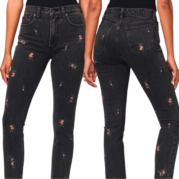 Abercrombie & Fitch Black Floral Embroidered Jeans - Picture 4 of 11
